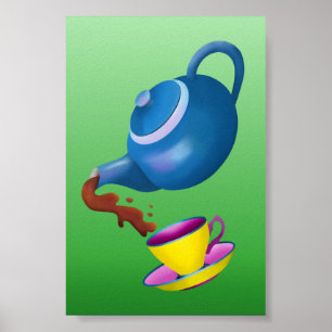Teapot Teacup en Saucer Illustration Painting Poster