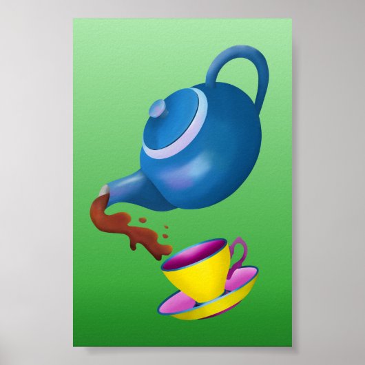 Teapot Teacup en Saucer Illustration Painting Poster (Voorkant)