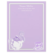 Teapot & Teacup Lavender & White Custom Letterhead