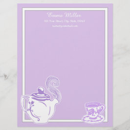 Teapot & Teacup Lavender & White Custom Letterhead Custom Briefhoofd