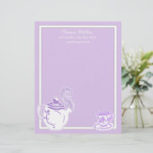 Teapot & Teacup Lavender & White Custom Letterhead Custom Briefhoofd (Staand voorkant)