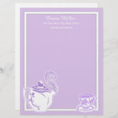 Teapot & Teacup Lavender & White Custom Letterhead Custom Briefhoofd (Voorkant / Achterkant)