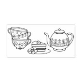 Teapot, Teacups en Cake Rubberstempel (Afrduk)