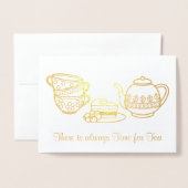 Teapot, Teacups en Cake Tea Party Invitation Folie Kaarten (Voorkant met envelop)