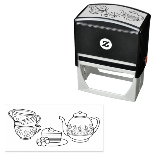 Teapot, Teacups en Cake Zelfinktende Stempel (In situ)