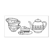 Teapot, Teacups en Cake Zelfinktende Stempel (Design)
