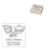 Teapot, Teacups en het Adres van de Dek Rubberstempel (Gestempeld)