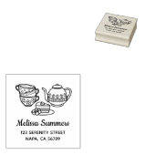 Teapot, Teacups en het Adres van de Dek Rubberstempel (Gestempeld)