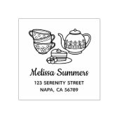 Teapot, Teacups en het Adres van de Dek Rubberstempel (Afrduk)