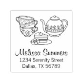 Teapot, Teacups en het Adres van de Dek Zelfinktende Stempel (Design)