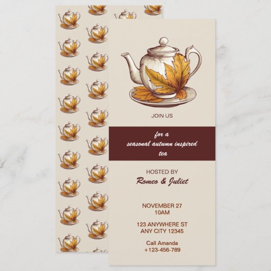Teapot Thanksgiving Tea Party Invitation Kaart (Voorkant / Achterkant)