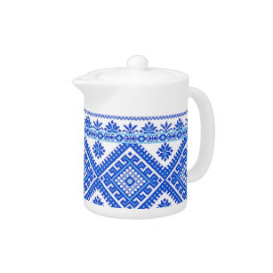 Teapot Ukraine Cross Stitch Embroidery Blue Theepot
