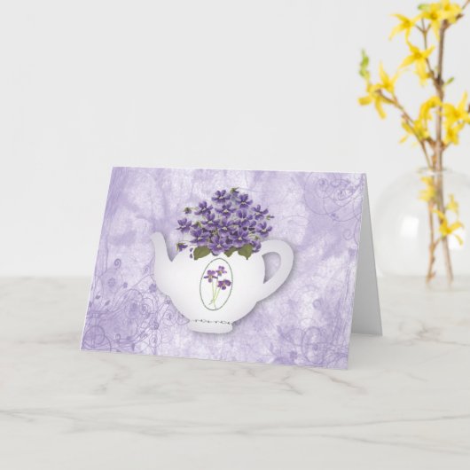 Teapot Violets Large Font Birthday Kaart (Gele Bloem)