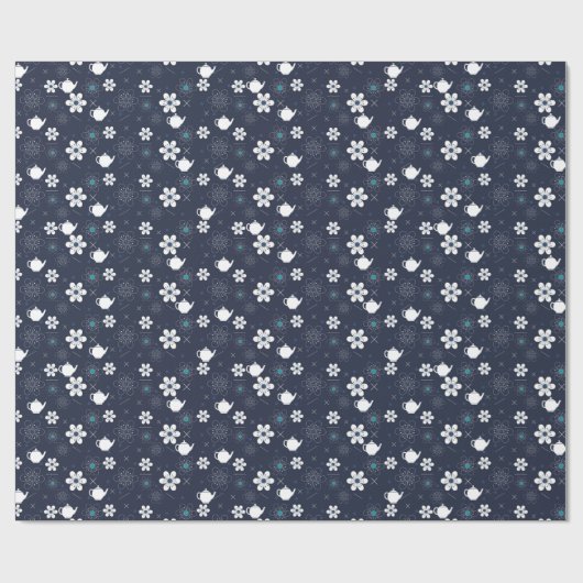 Teapots en Flowers Cadeaupapier (Vlak)