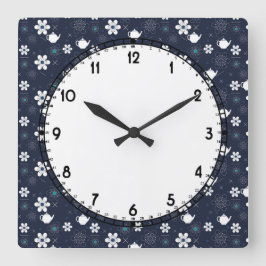 Teapots en Flowers Vierkante Klok