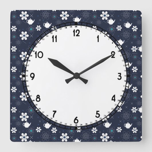 Teapots en Flowers Vierkante Klok (Voorkant)