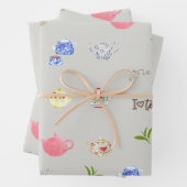 Teapots en groene theebladeren Tea Lover Inpakpapier Vel (In situ)