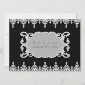 Tear Drop Lace, Black, Grey & White Wedding Invite Kaart (Achterkant)