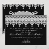 Tear Drop Lace, Black, Grey & White Wedding Invite Kaart (Voorkant / Achterkant)