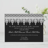 Tear Drop Lace, Black, Grey & White Wedding Invite Kaart (Staand voorkant)