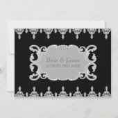 Tear Drop Lace, Black, Grey & White Wedding Invite Kaart (Achterkant)