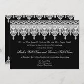 Tear Drop Lace, Black, Grey & White Wedding Invite Kaart (Voorkant / Achterkant)