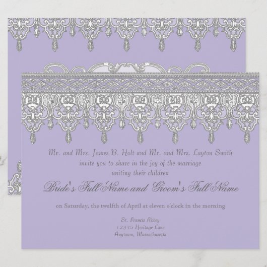 Tear Drop Lace, Lavender & Grey - Weddenschap Kaart (Voorkant / Achterkant)