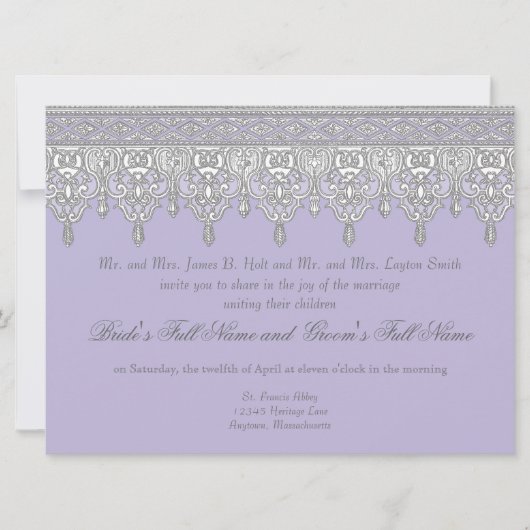 Tear Drop Lace, Lavender & Grey - Weddenschap Kaart (Voorkant)