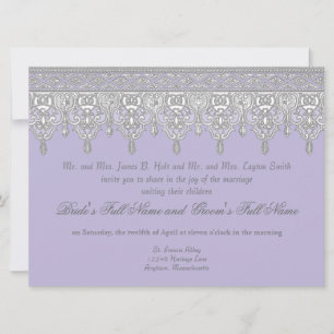 Tear Drop Lace, Lavender & Grey - Weddenschap Kaart