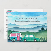  Teardrop Camper Mountains Adres Verandering Aankondigingskaart (Voorkant / Achterkant)