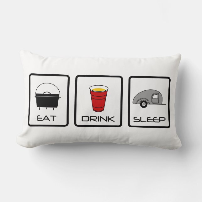 Teardrop Camping "Eat, Drink, Slaap" Kussen (Voorkant)