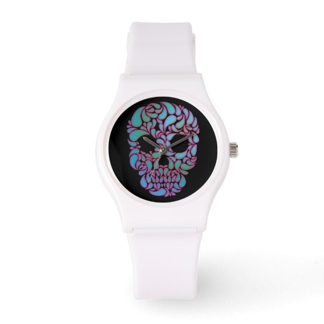 Teardrop Snoep schedel in blauw, groen en roze Horloge (Voorkant)