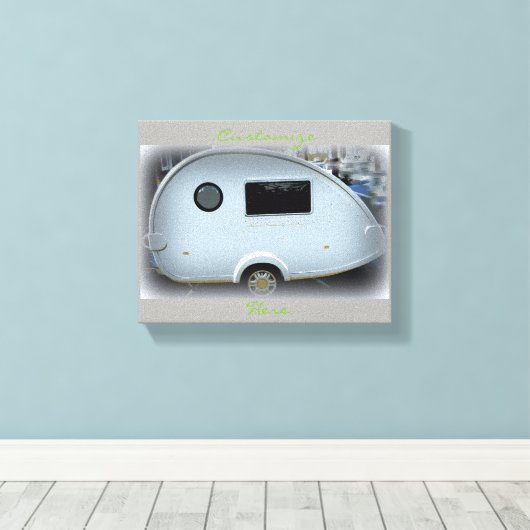 Teardrop-zigeunercaravan gelukkig kamperen Thunder Canvas Afdruk (Insitu (Houten vloer))