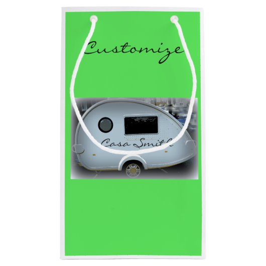 Teardrop-zigeunerkaravaan met vrolijke glamping klein cadeauzakje (Achterkant)