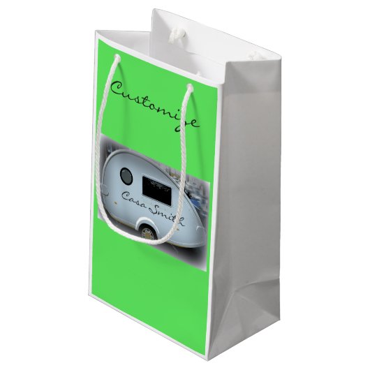 Teardrop-zigeunerkaravaan met vrolijke glamping klein cadeauzakje (Achterkant Gekanteld)