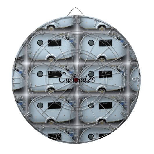 Teardrop-zigeunerkaravaan met vrolijke glamping op dartbord (Voorkant)