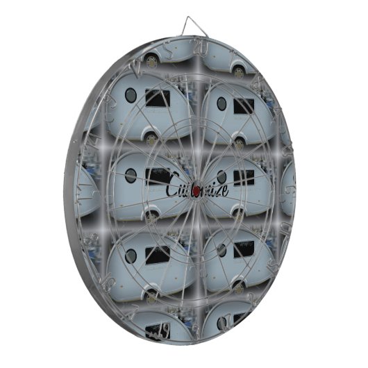 Teardrop-zigeunerkaravaan met vrolijke glamping op dartbord (Voorkant Links)