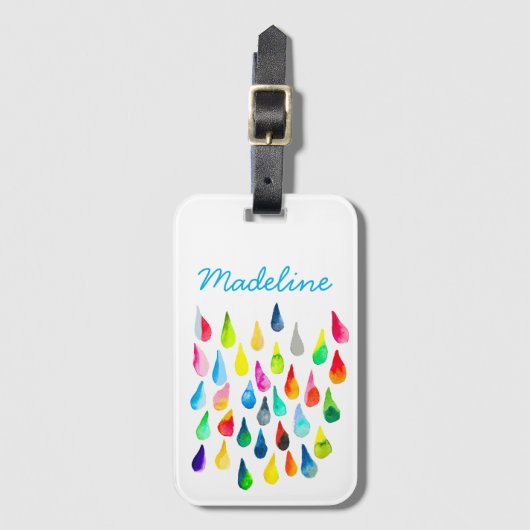 Teardruppels waterverf kleurige whimsical bagagelabel (Voorkant (verticaal))
