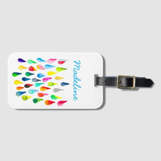 Teardruppels waterverf kleurige whimsical bagagelabel (Voorkant (horizontaal))