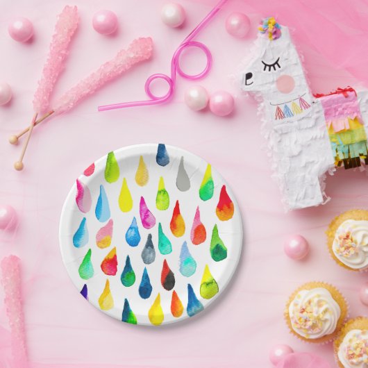 Teardruppels waterverf kleurige whimsical papieren bordje (Feest)
