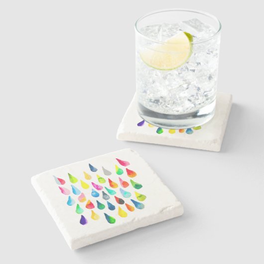 Teardruppels waterverf kleurige whimsical stenen onderzetter (Zijkant)