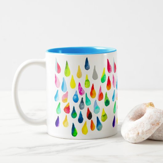 Teardruppels waterverf kleurige whimsical tweekleurige koffiemok (Met donut)