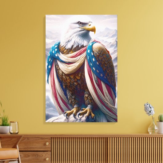 Tearful Bald Eagle met Amerikaanse vlag Canvas Afdruk (Insitu (Woonkamer))
