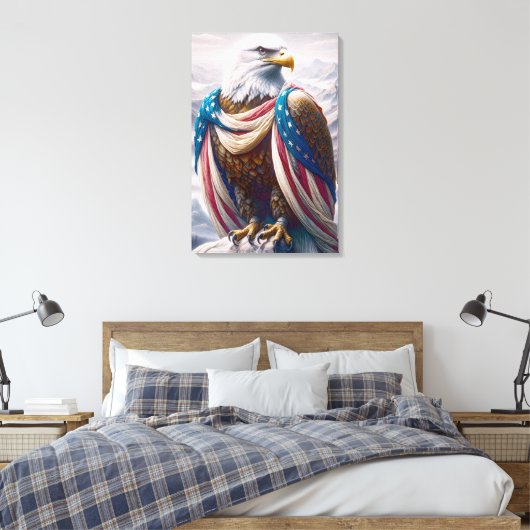 Tearful Bald Eagle met Amerikaanse vlag Canvas Afdruk (Insitu (Slaapkamer))