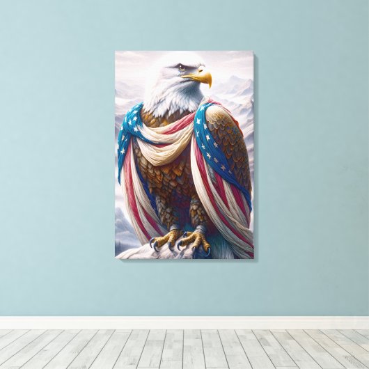 Tearful Bald Eagle met Amerikaanse vlag Canvas Afdruk (Insitu (Houten vloer))