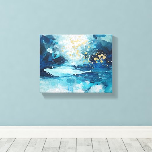 Tears of Azure Blue Abstract Canvas Afdruk (Insitu (Houten vloer))