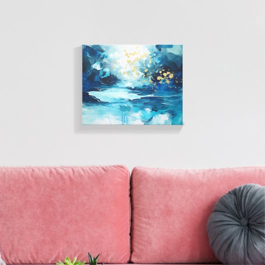 Tears of Azure Blue Abstract Canvas Afdruk (Insitu (Woonkamer))