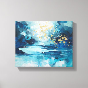 Tears of Azure Blue Abstract Canvas Afdruk