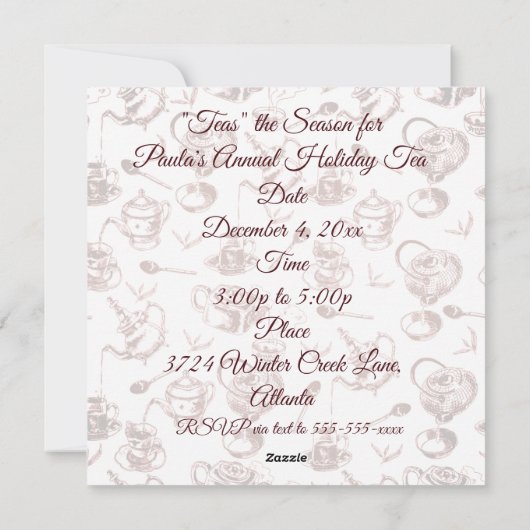 "Tea's" het Seizoen Uitnodiging (Achterkant)