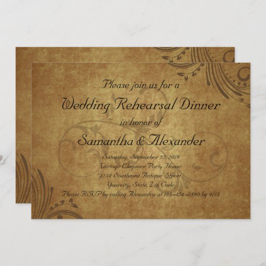 Teastain Swirl Bruiloft repetitie Diner Kaart (Voorkant / Achterkant)